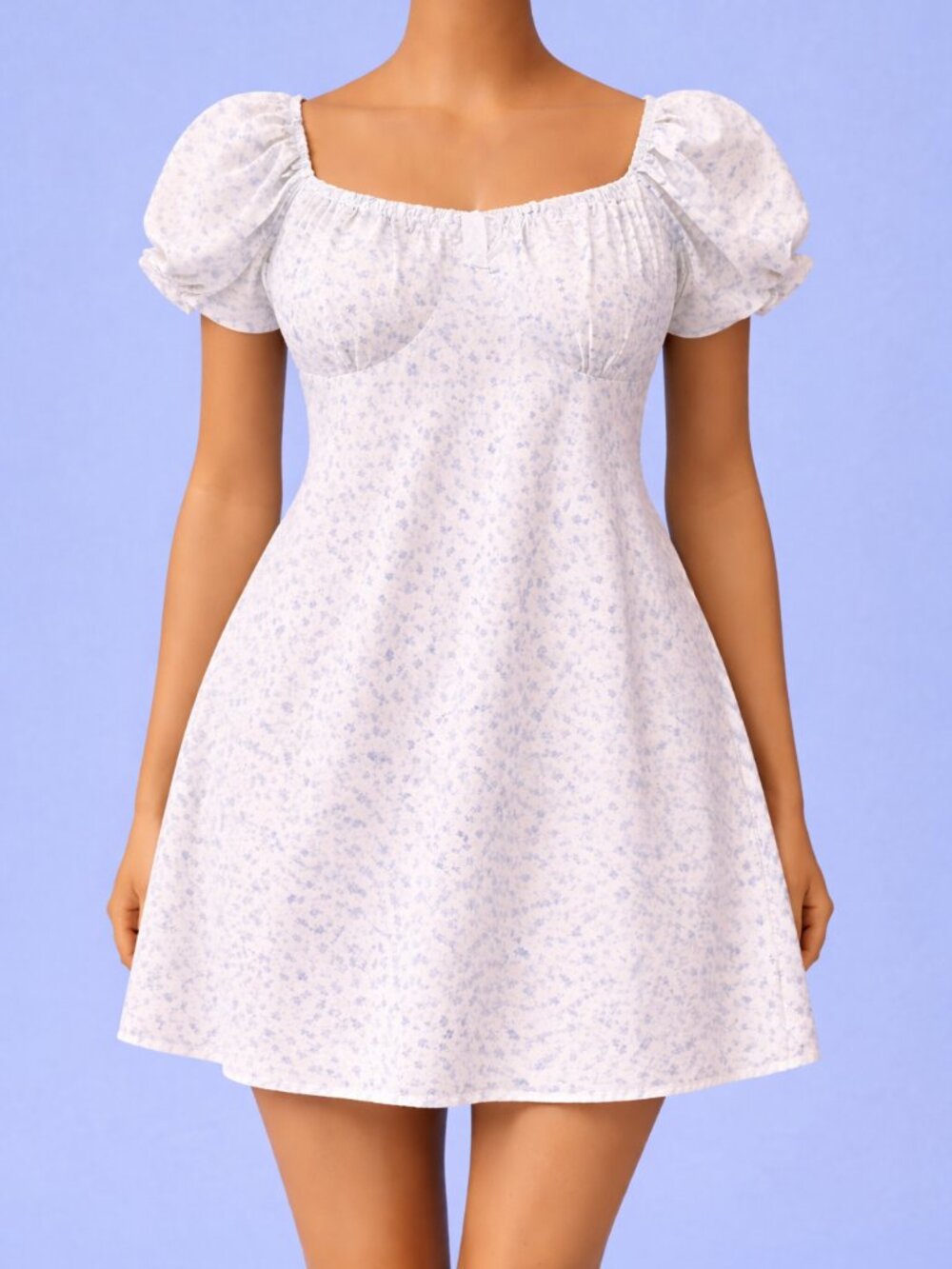 Divided H&M White Floral Puff Sleeve Dress